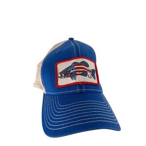 Realtree Fishing Mens Blue White American Flag Bass‎ Trucker Snapback Hat Cap